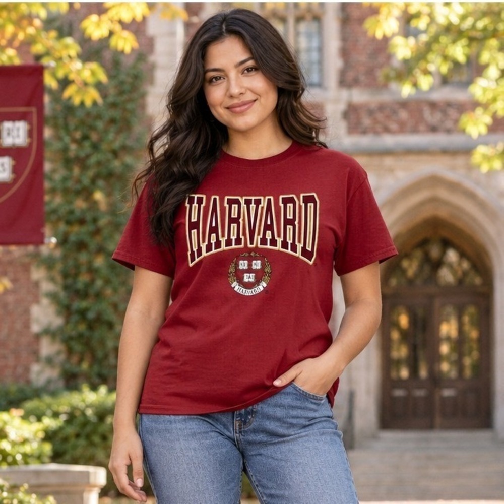 Harvard University Crimson Red Graphic T-Shirt Large Veritas Crest Collegiate